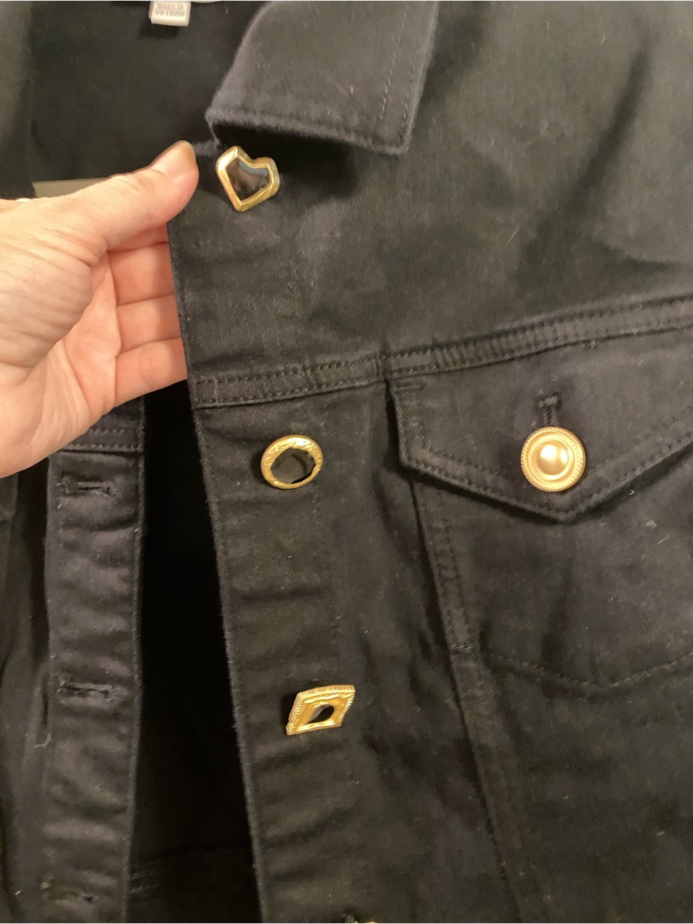 Chicos Black Peplum Denim Jacket NWT Sz 1 - Picture 5 of 7